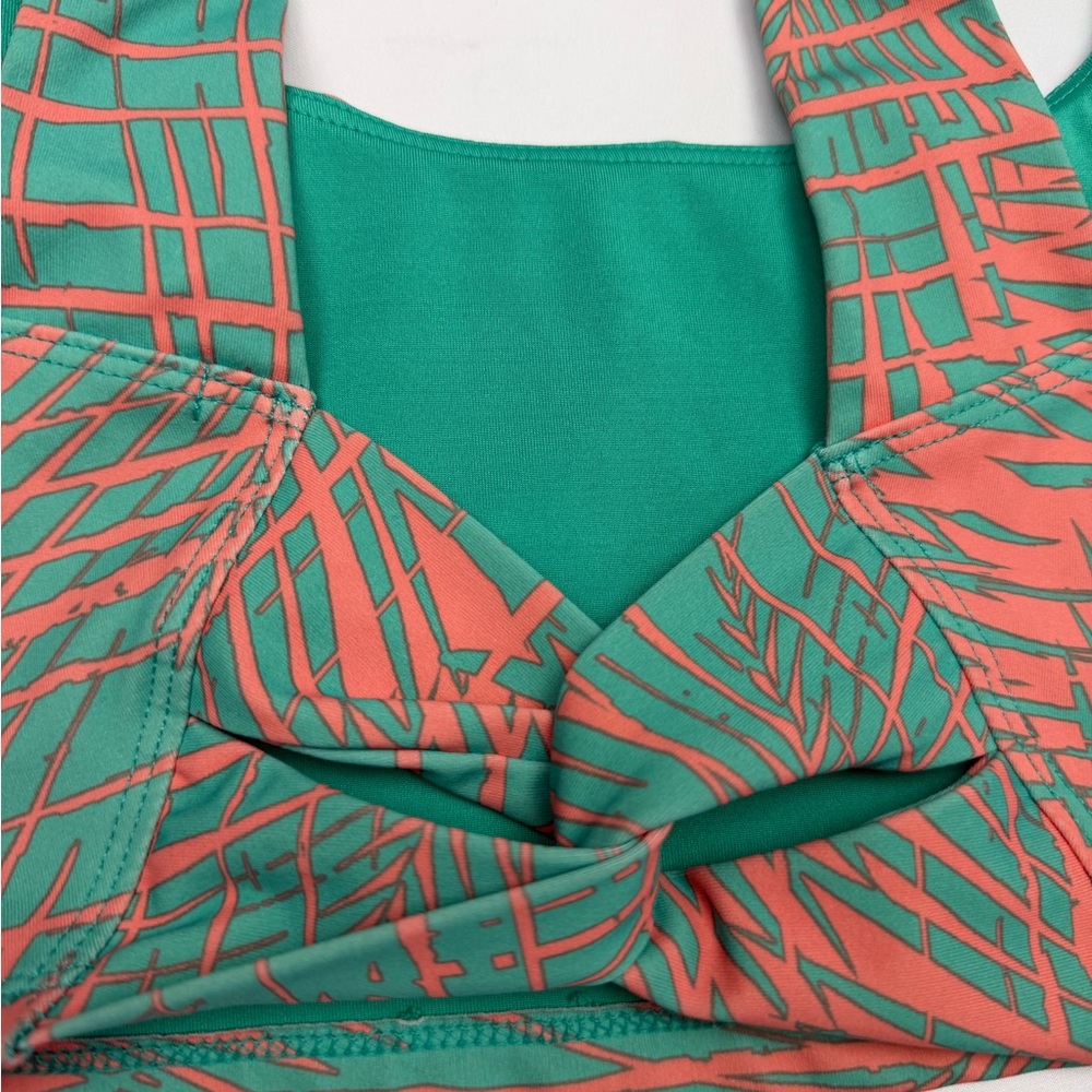 Forever 21 Twist Front Sports Bra Medium Green Coral Palm Print Activewear - Picture 4 of 8